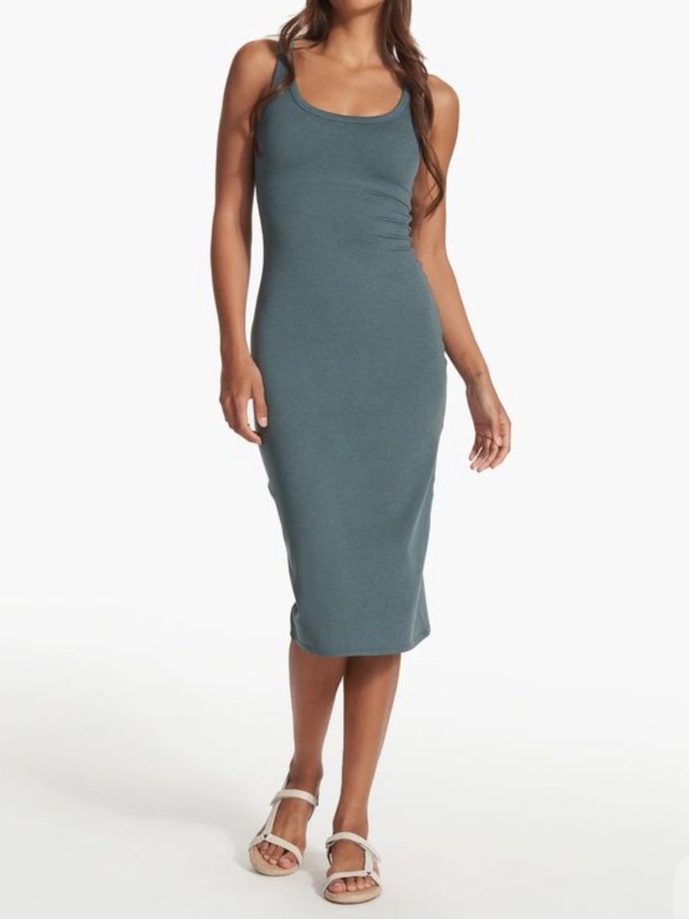 Vuori Halo Essential Dress Lake Heather Large NWT DreamKnit Casual Midi Dress